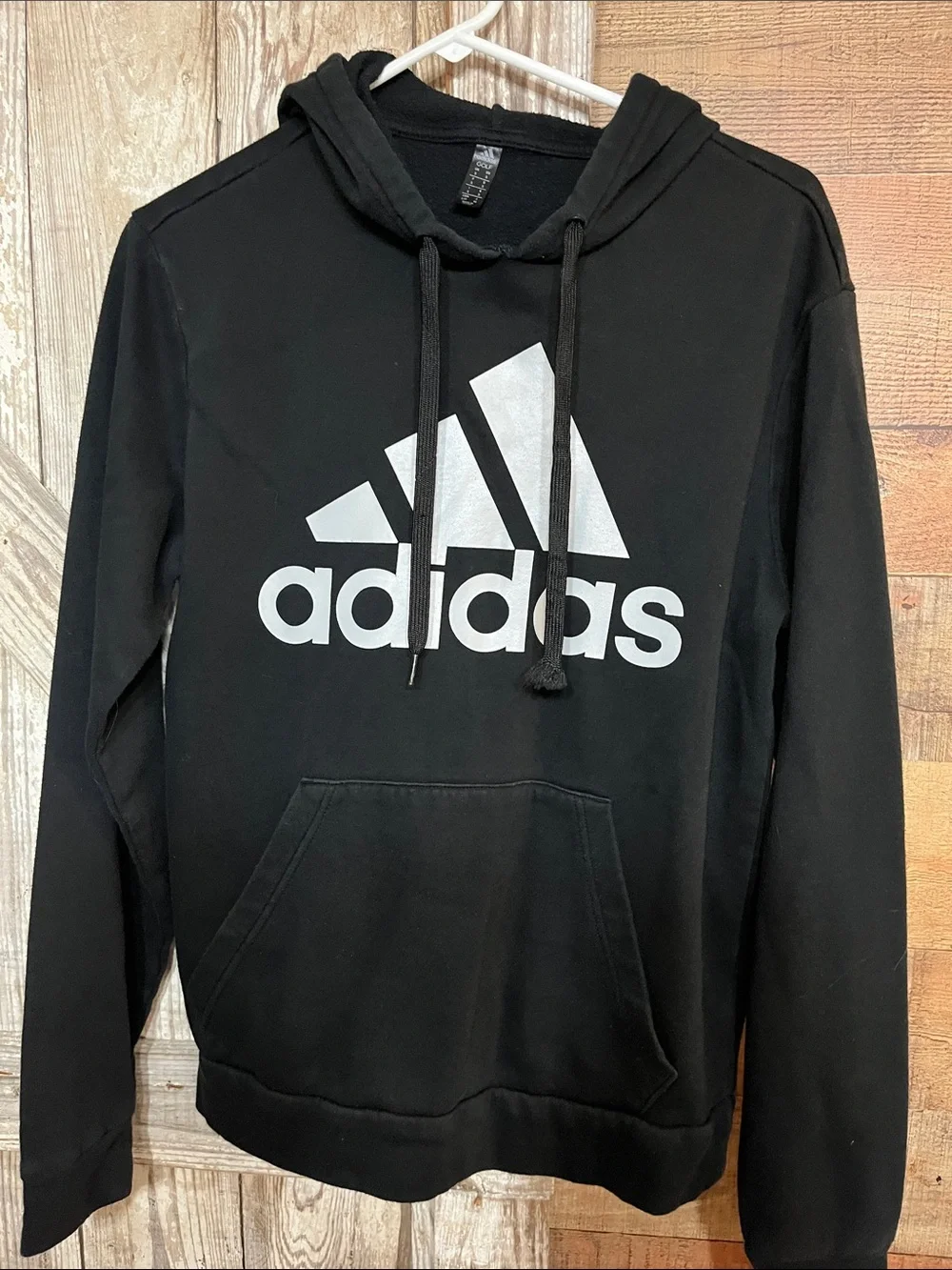 adidas Black Hoodie with Large White Trefoil Logo